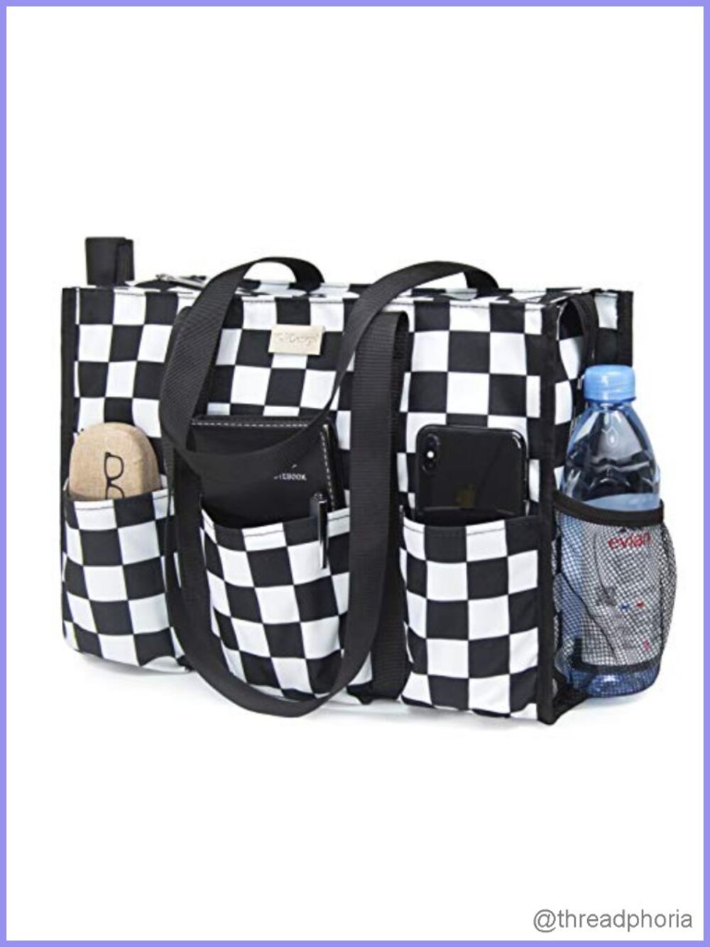 Water Resistant Tote Bag 13 Pockets Zipper Closure Utility Satchel